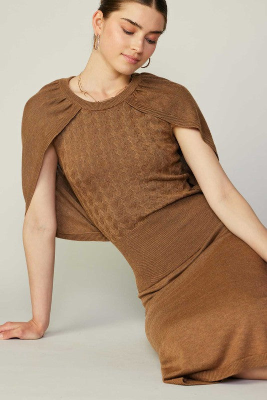 Caramel Brown Cape Sweater Dress Aquarius Brand Caramel Brown Cape Sweater Dress Aquarius Brand