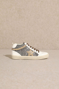 Dark Grey Rubber Sole Lace-Up Glitter Leather Star