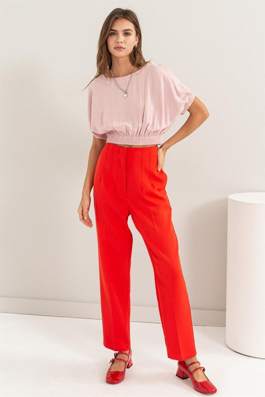 Red Straight Leg Cropped Pants