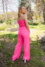 Pink Smocked Wide Leg Jumpsuits With Pockets