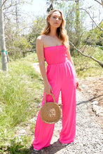 Pink Smocked Wide Leg Jumpsuits With Pockets