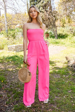 Pink Smocked Wide Leg Jumpsuits With Pockets