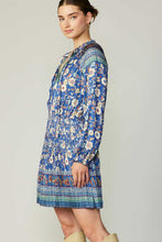 Navy Floral Mlt Border Print Smoked Waist Mini Dress