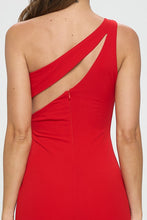 Red One Shoulder Front Cut Out Maxi Dress Jewel Detail