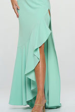 Mint Strapless High Slit Ruffle Long Formal Dress
