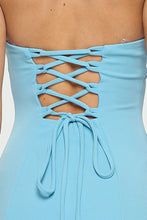 Baby Blue Strapless High Slit Ruffle Long Formal Dress