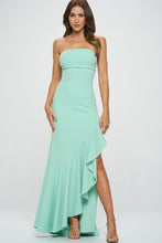 Mint Strapless High Slit Ruffle Long Formal Dress