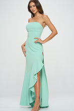 Mint Strapless High Slit Ruffle Long Formal Dress