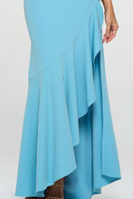 Baby Blue Strapless High Slit Ruffle Long Formal Dress