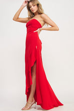Red Strapless High Slit Ruffle Long Formal Dress