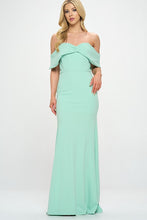 Mint Ynez Off-The-Shoulder Mermaid Prom Maxi Dress