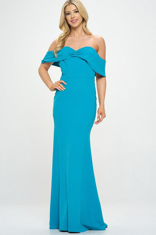 Teal Ynez Off-The-Shoulder Mermaid Prom Maxi Dress