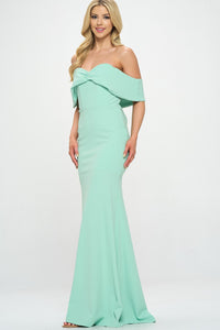 Mint Ynez Off-The-Shoulder Mermaid Prom Maxi Dress