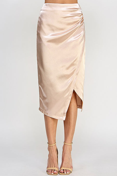 Champagne Asymmetrical Hem Midi Skirt