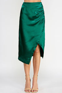Emerald Green Asymmetrical Hem Midi Skirt