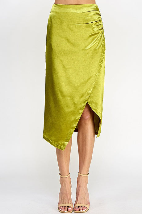 Citron Asymmetrical Hem Midi Skirt