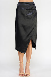 Black Asymmetrical Hem Midi Skirt