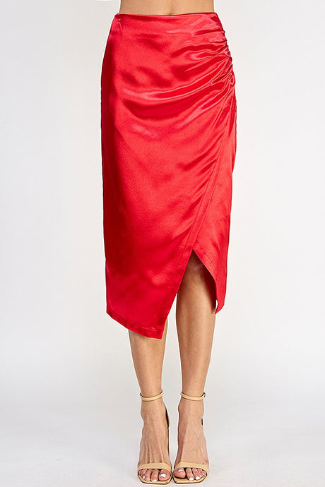 Red Asymmetrical Hem Midi Skirt