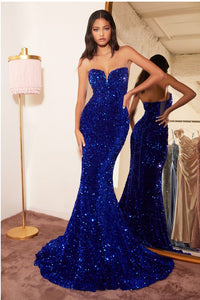 Royal Strapless Sequin Gown