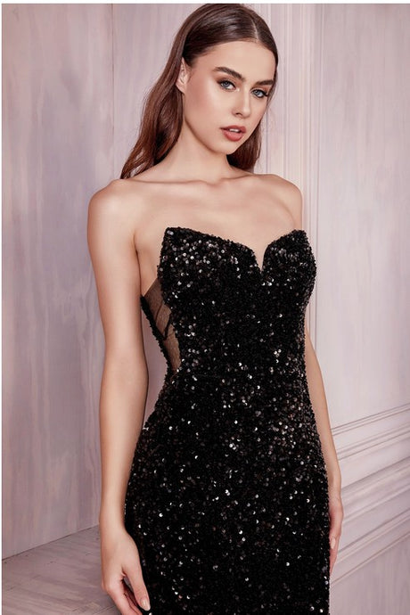 Black Strapless Sequin Gown