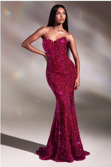 Fuchsia Strapless Sequin Gown
