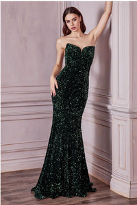 Emerald Strapless Sequin Gown