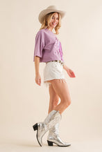 Purple Embellished Sequin Football Fringe Crop T Shirt