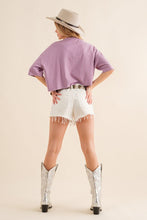 Purple Embellished Sequin Football Fringe Crop T Shirt