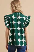 Hunter Green Dot Pattern Ruffle Cap Sleeves Top
