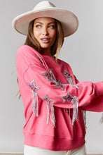 Fuchsia French Terry Pull Over With Star Sequins