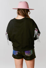 Black French Terry Pull Over With Star Sequins