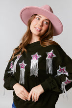 Black French Terry Pull Over With Star Sequins