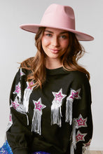 Black French Terry Pull Over With Star Sequins