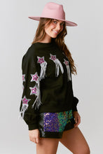 Black French Terry Pull Over With Star Sequins