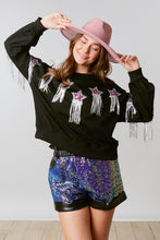 Black French Terry Pull Over With Star Sequins