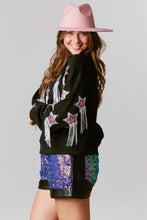 Black French Terry Pull Over With Star Sequins