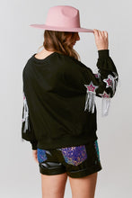 Black French Terry Pull Over With Star Sequins