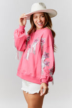 Fuchsia French Terry Pull Over With Star Sequins