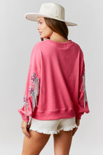 Fuchsia French Terry Pull Over With Star Sequins