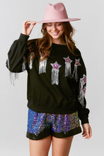 Black French Terry Pull Over With Star Sequins