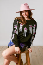 Black French Terry Pull Over With Star Sequins