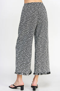 White/Black Fringe Detail Crop Pants