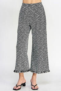 White/Black Fringe Detail Crop Pants