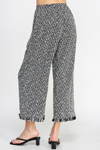 White/Black Fringe Detail Crop Pants