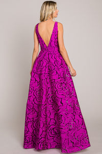 Magenta Jacquard Print Fabric Long Dress