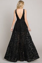 Black Jacquard Print Fabric Long Dress
