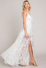 White Jacquard Print Fabric Long Dress