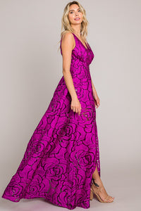Magenta Jacquard Print Fabric Long Dress