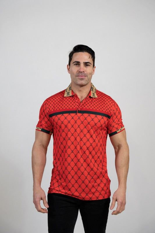 Red Men'S Plaid Polo Shirt