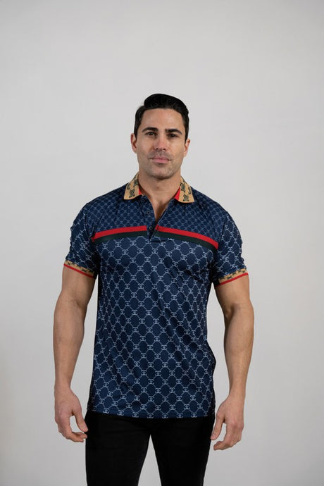 Navy Men'S Plaid Polo Shirt